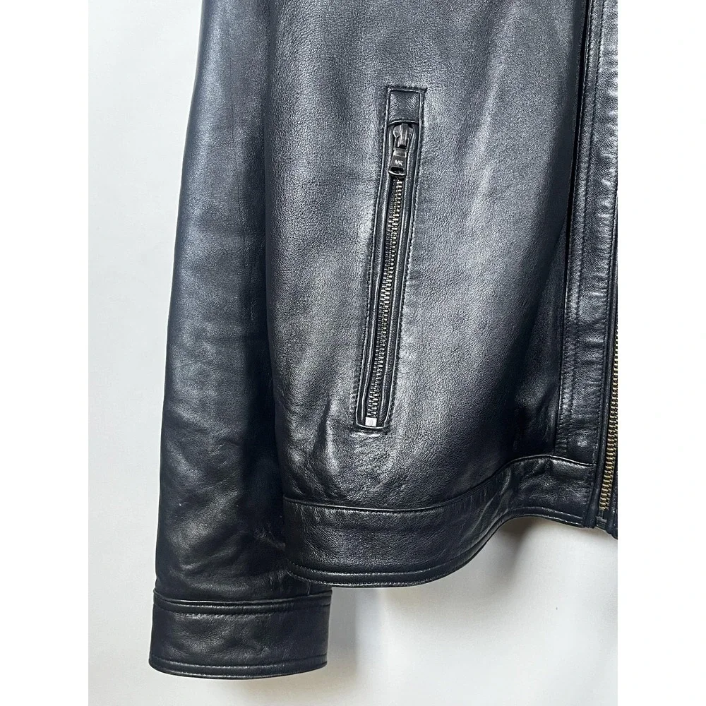 Michael Kors Leather Jacket Mens Medium Black Moto Full Zip Zipper Pockets